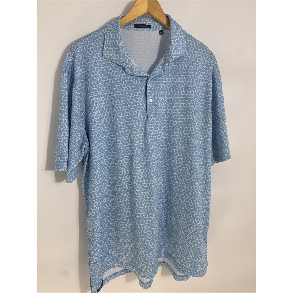 Turtleson Mens XL Blue Green Floral Performance Golf Polo‎ Shirt Short Sleeve